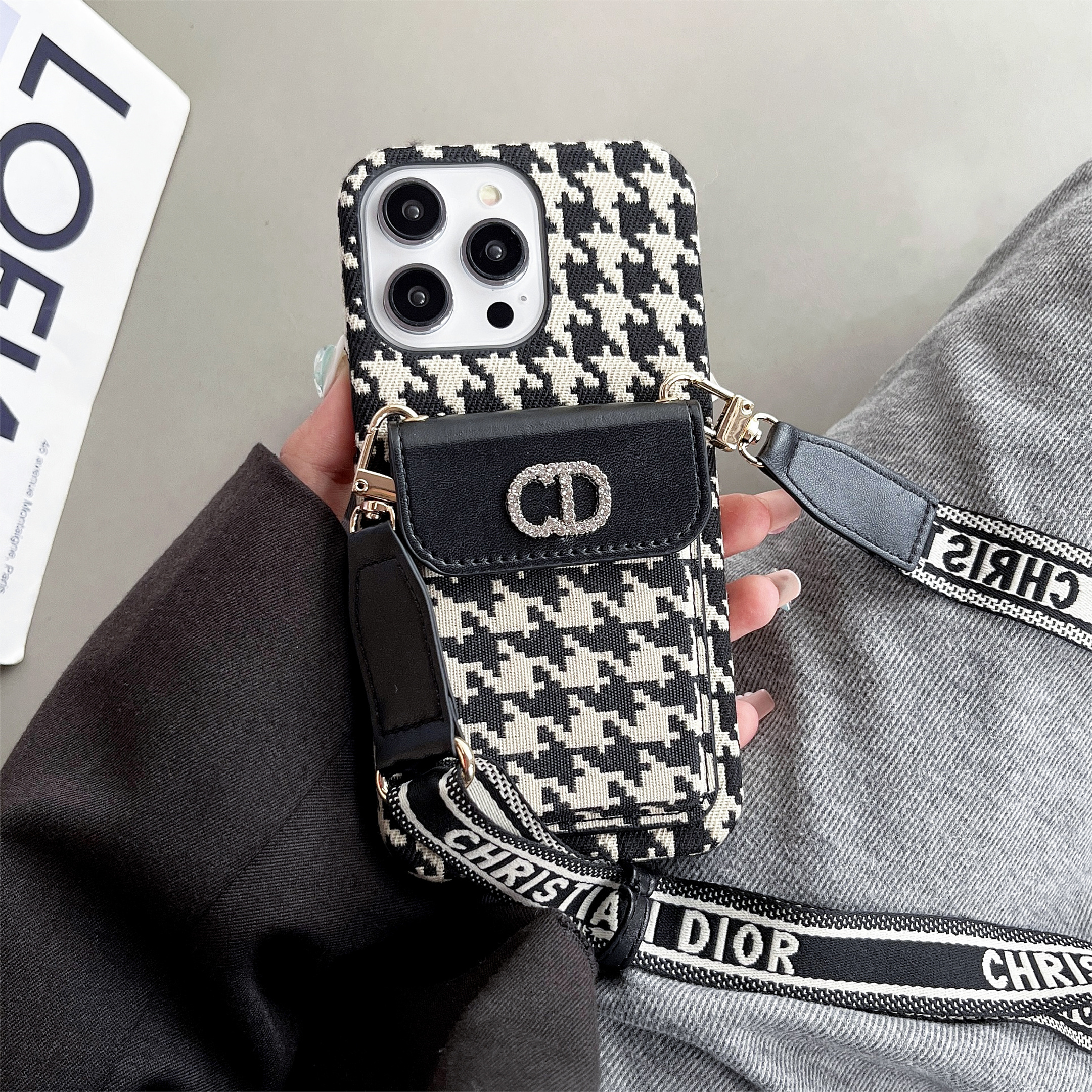 Dior Oblique Print Crossbody Wallet Card Holder  Apple iPhone Case Samsung Galaxy Cover