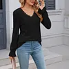 Gioiacombo&trade; Top in morbido pizzo a maniche lunghe lavorato a maglia da donna