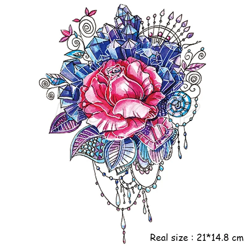 Temporary Tattoo Stickers Rose Sapphire Red Flower Fake Tatto Waterproof Tatoo Back Leg Arm Belly Big Size for Women Men Girl