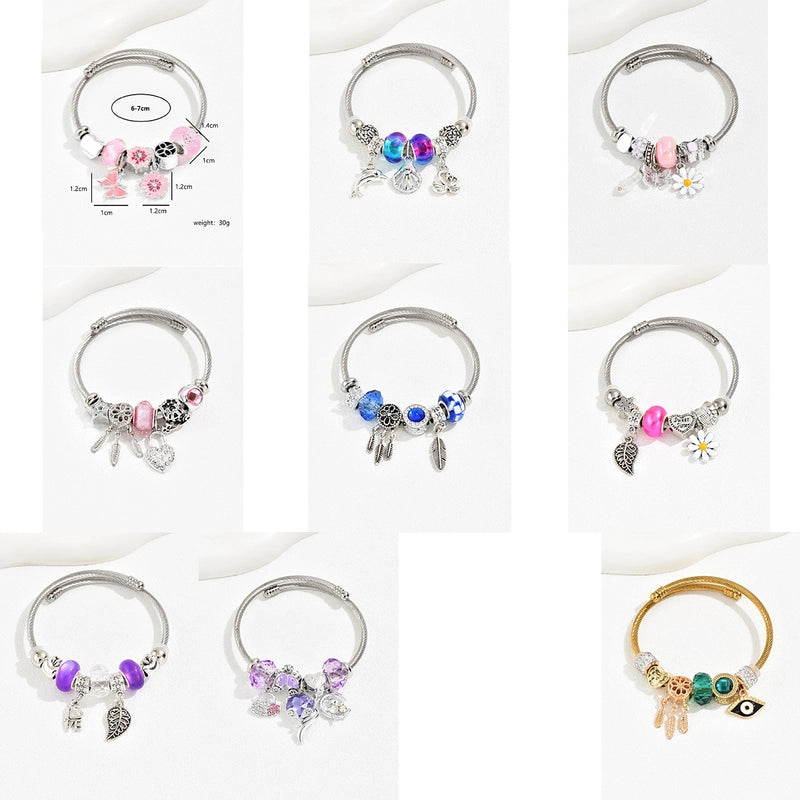 Cute Fashion Sweet Devil'S Eye Feather Flower 201 Stainless Steel 18K Gold Plated Zircon Bangle In Bulk