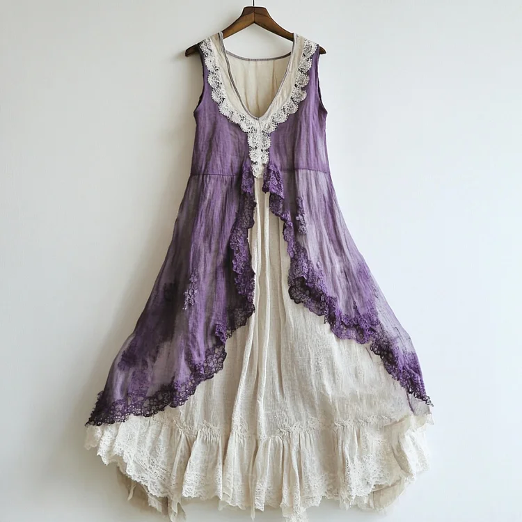 Vintage Lace Patchwork Art Tank Midi Dress