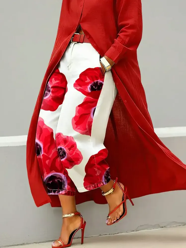 Women's Abstract Art Print Casual Loose Wide-leg Denim Pants