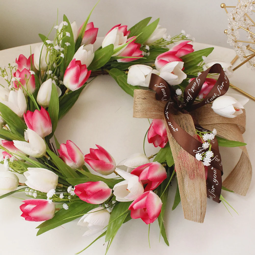 Color Simulation Tulip Wreath Door Hanging Props Decoration