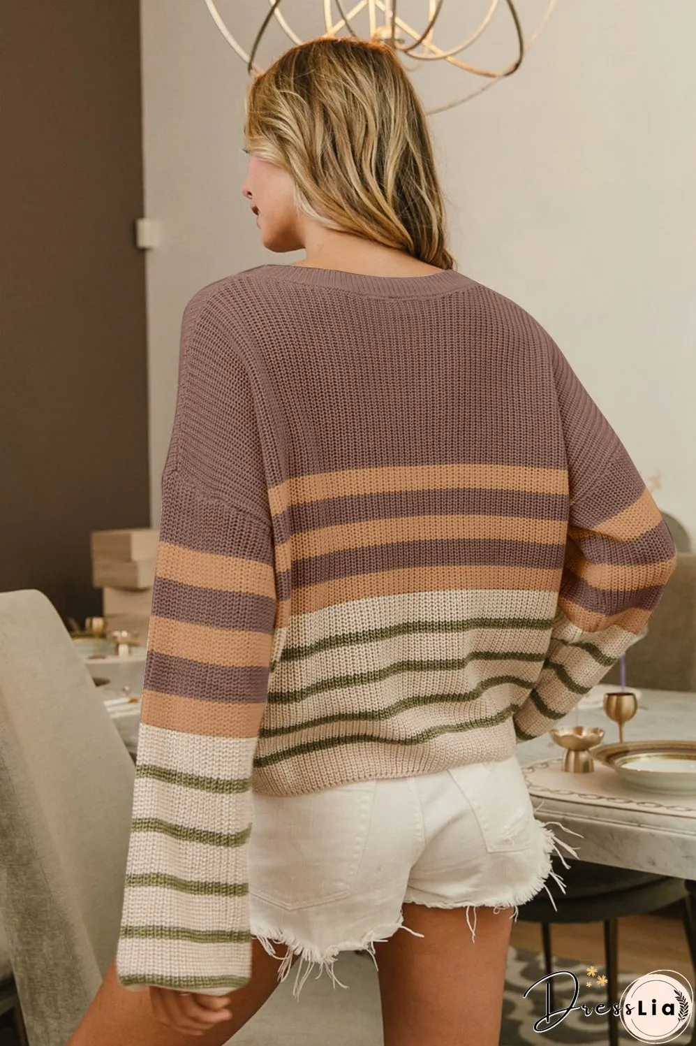 BiBi Color Block Striped Long Sleeve Sweater