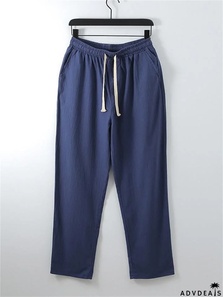 Fashion Multi-Pocket Design Solid Color Mid-Waist Straight-Leg Cotton Pants