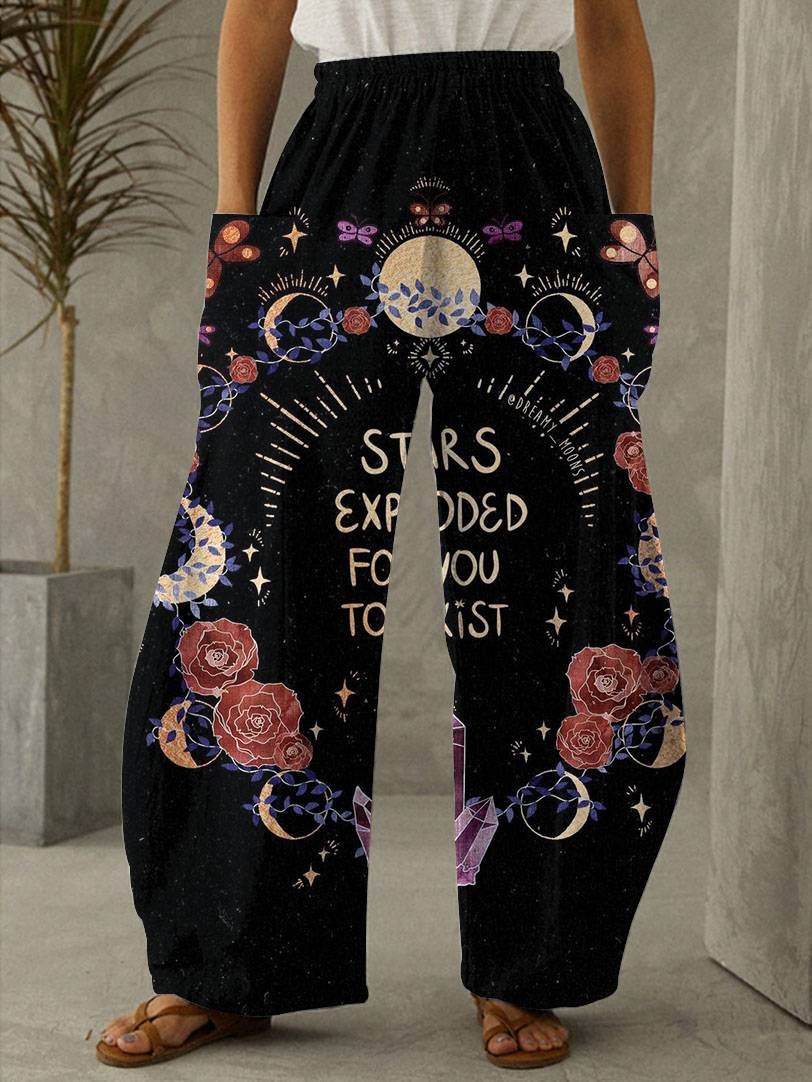 Sun And Moon Mystical Print Vintage Casual Loose Pants