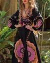 Women's V-neck Sleeveless Embroidery Print Dress