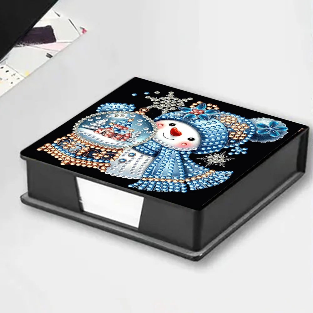 5D DIY PU Snowman Diamond Painting Notecard Box Gem Art Sticky Note Holder