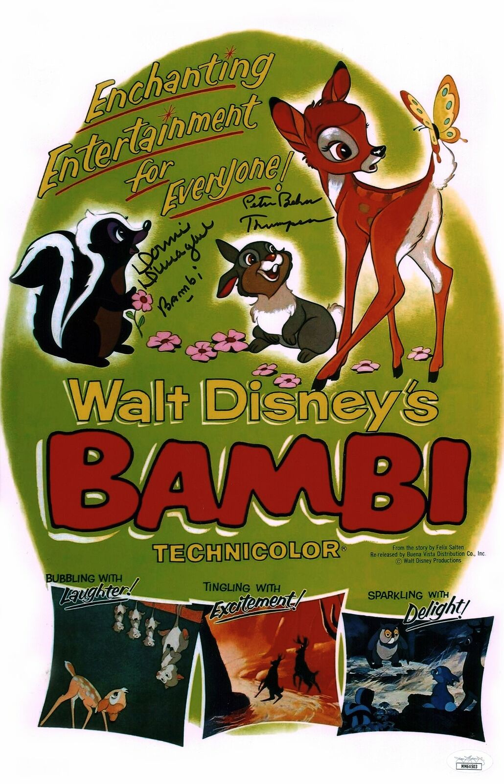 Bambi Thumper 11x17 Photo Poster painting Poster Signed Autograph Dunagan Behn JSA Certified COA