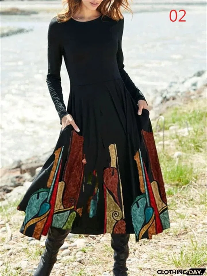 Vintage Ethnic Style Autumn Winter Dress for Women