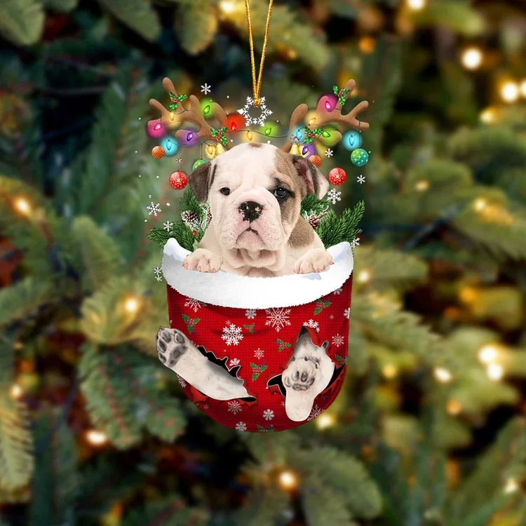 Old English Bulldog 1 In Snow Pocket Christmas Ornament trabladzer