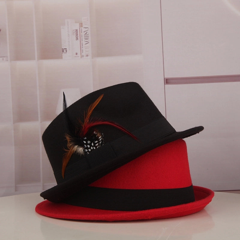 Spring And Autumn New Hat Korean Style Casual Ostrich Fur British Retro Feather Jazz Hat Women’s Woolen Basin Hat