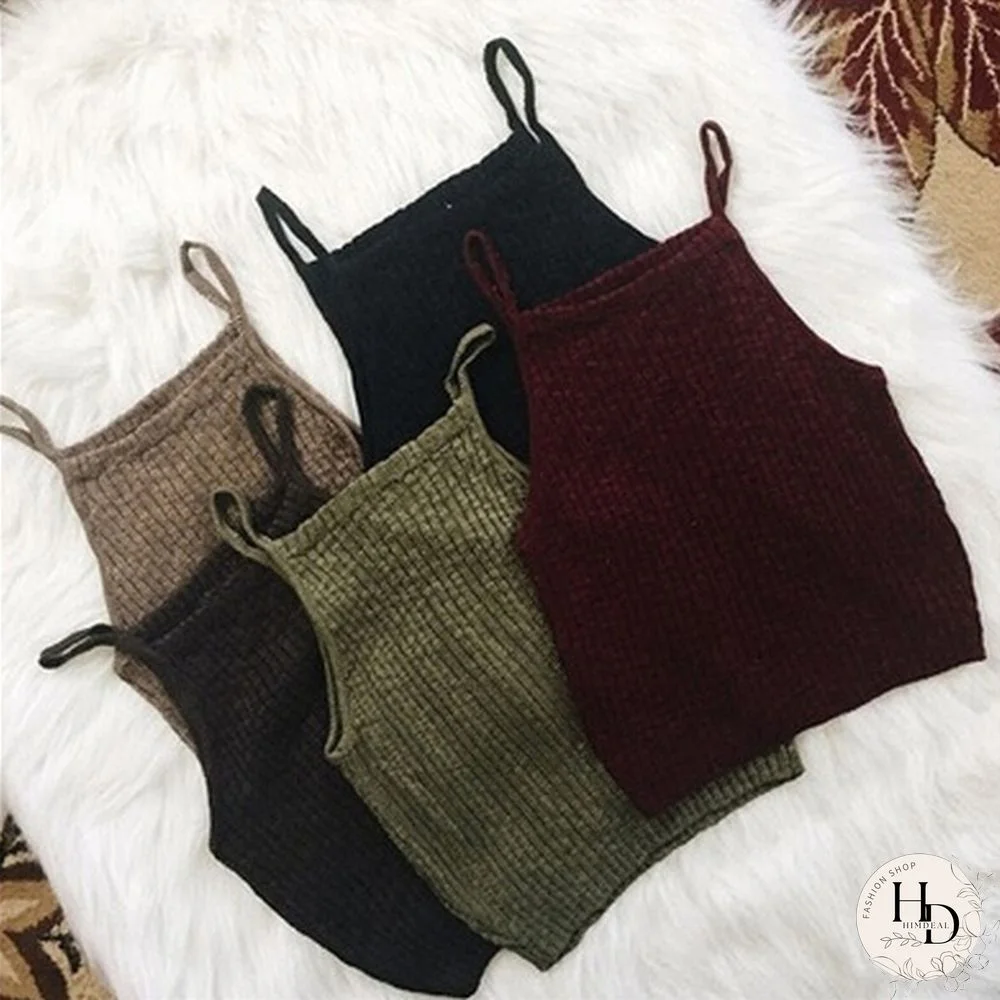Women Sexy Fashion Sleeveless Knitted Crop Tops Cotton Crop Tops