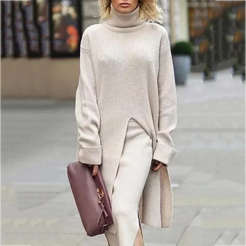 Casual Long Sleeve Turtleneck Sweater | EGEMISS