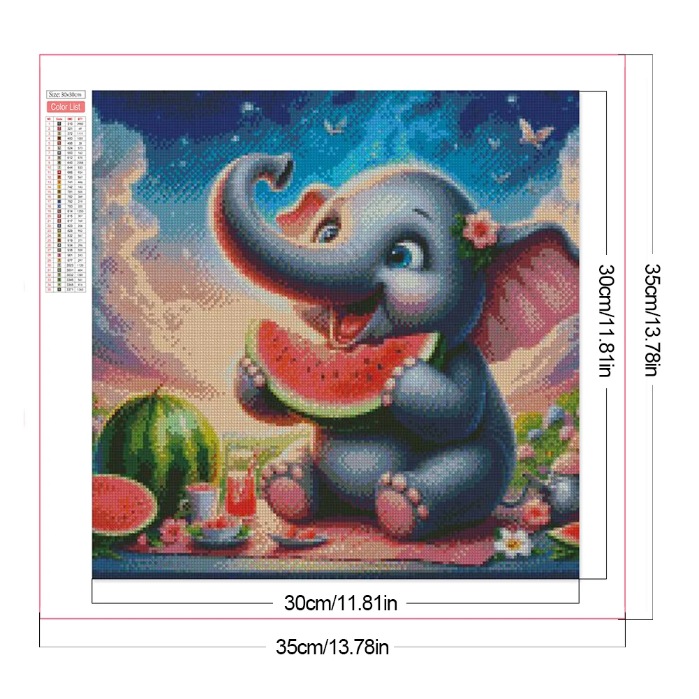 Diamond Painting - Full Square Drill - Cute Elephant(Canvas|35*35cm)