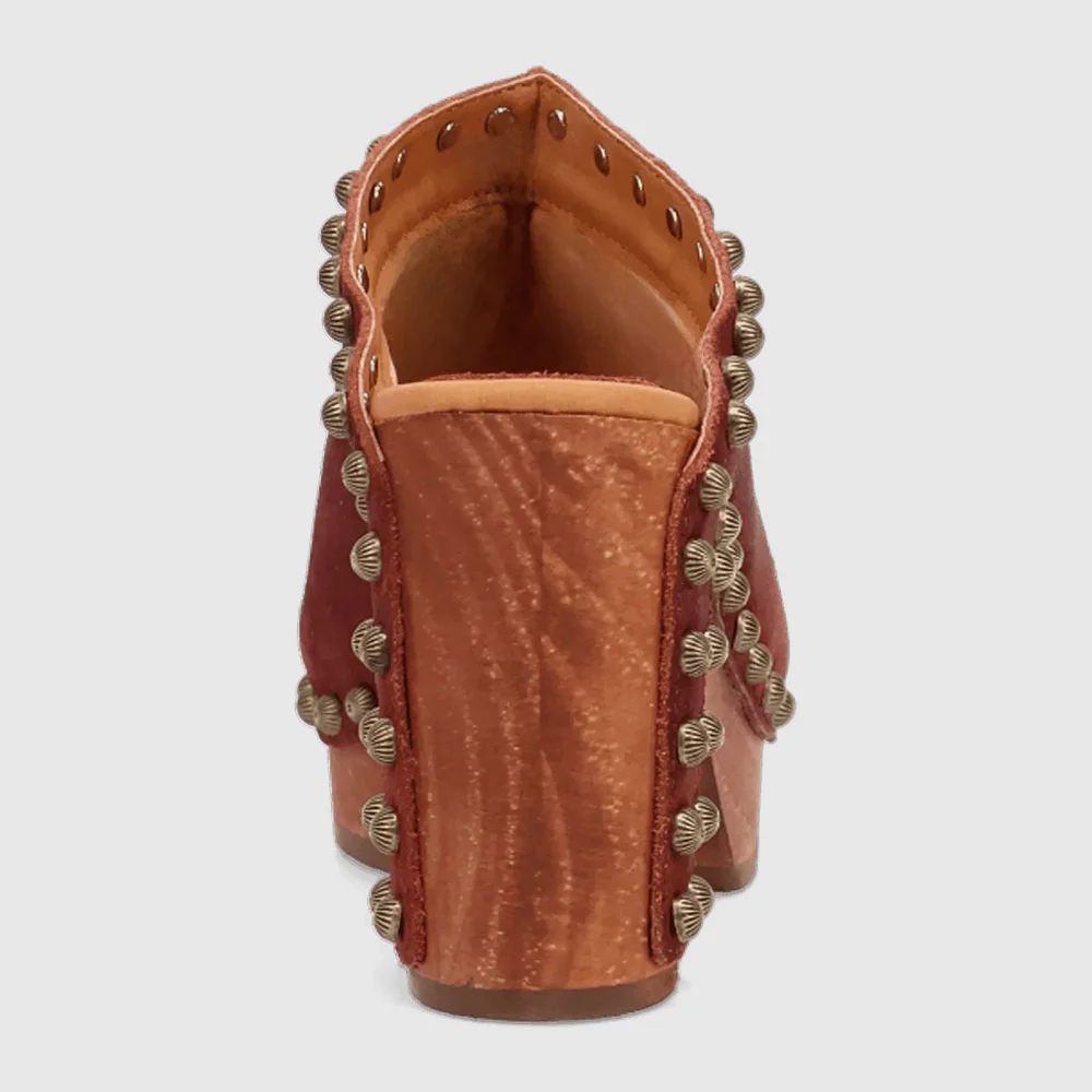 Maroon Peep Toe Studded Clogs Slip On Platform High Heels Sandals