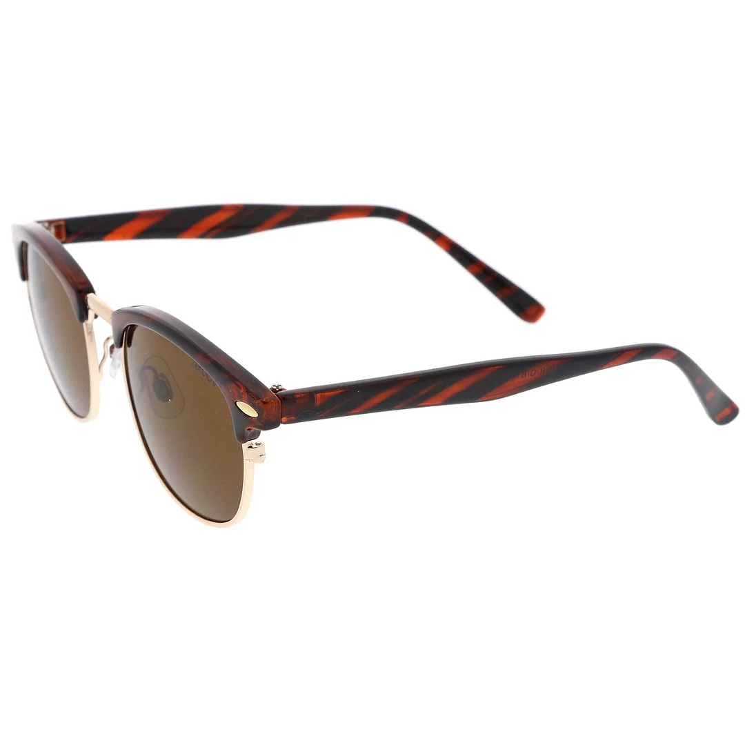 Classic Horn Rimmed Neutral Colored Lens Semi-Rimless glasses 49mm