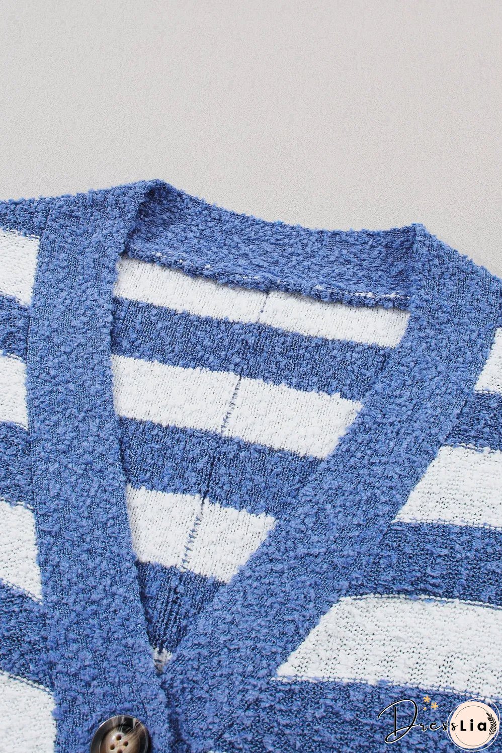 Blue Stripe V Neck Buttoned High Low Sweater Cardigan