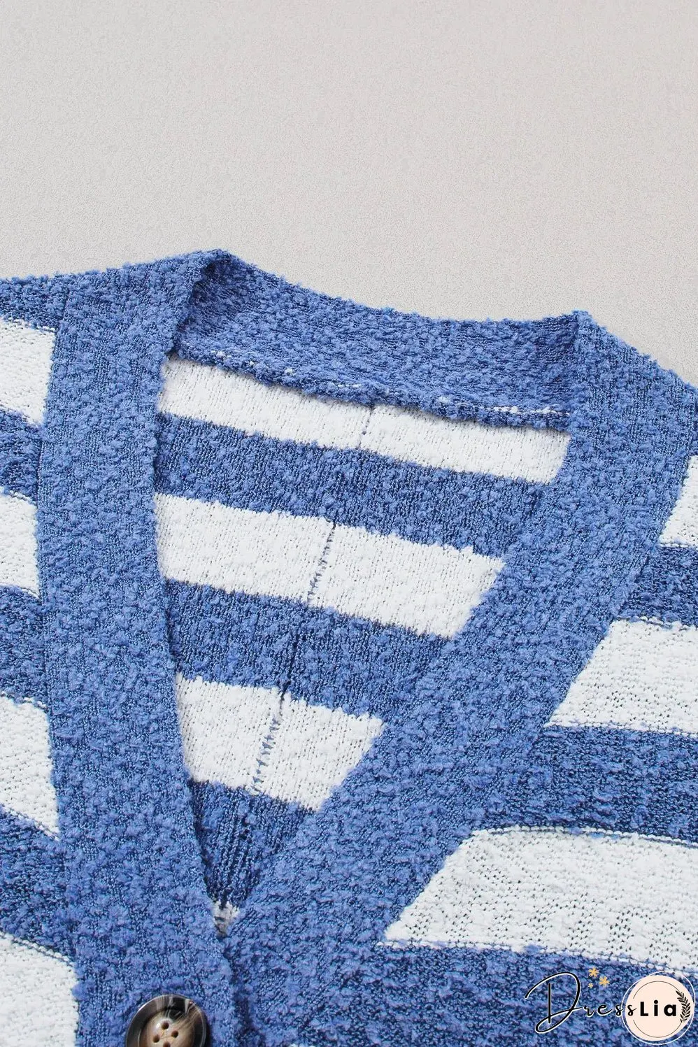 Blue Stripe V Neck Buttoned High Low Sweater Cardigan