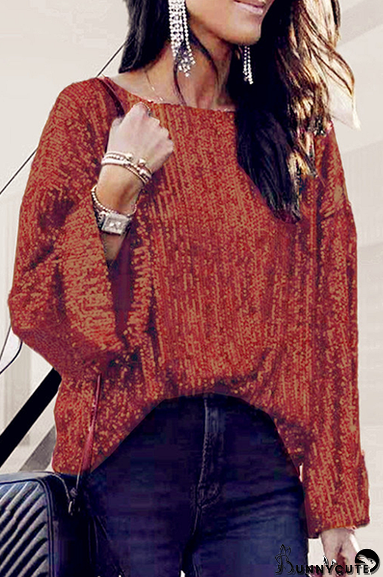 Fashion Elegant Solid Split Joint Sequined O Neck Tops
