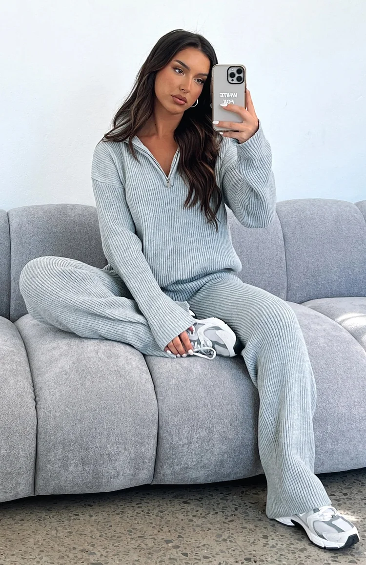 PASUXI Women's 2 Piece Knit Sweater Outfit Casual Long Sleeve Pullover Wide Leg Pants Tracksuit Loungewear Set huanwei