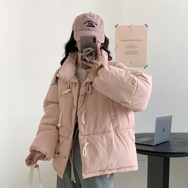 Toloer 2023 New Winter Down Cotton Jacket Women's Short Jacket Small Korean Horn Button Milk Fufu Cotton-Padded Jacket-Outfit Ideas