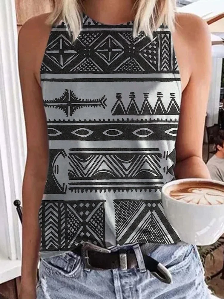 West Print Western Style Tank Tops