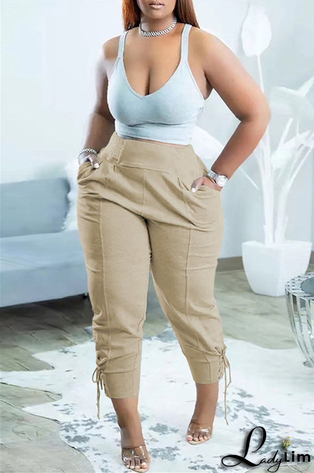 Black Fashion Casual Solid Basic Regular High Waist Trousers