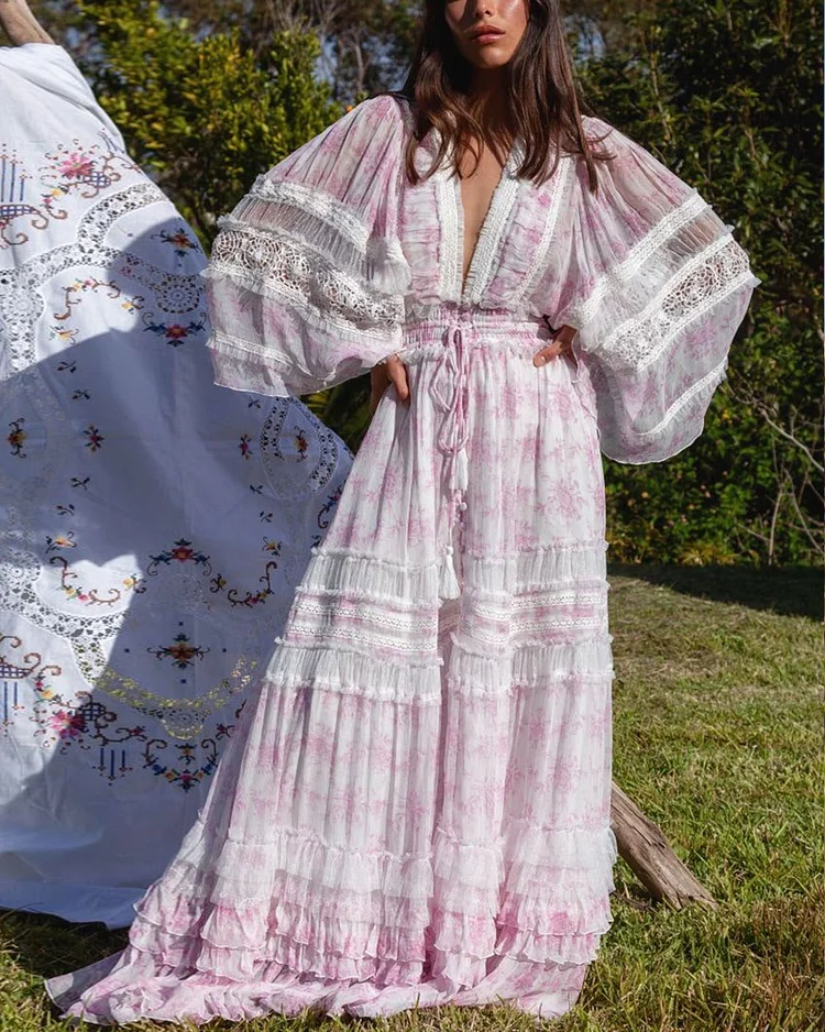 Sweet Floral Print Chiffon Dress