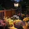 2 In 1 Outdoor Flower Pots Light with Planter Solar Lamp Post Light Freestanding Planters Lamp IP54 Waterproof Decorative Solar Lamp for Terrace Front Pedestrian Hall Decor