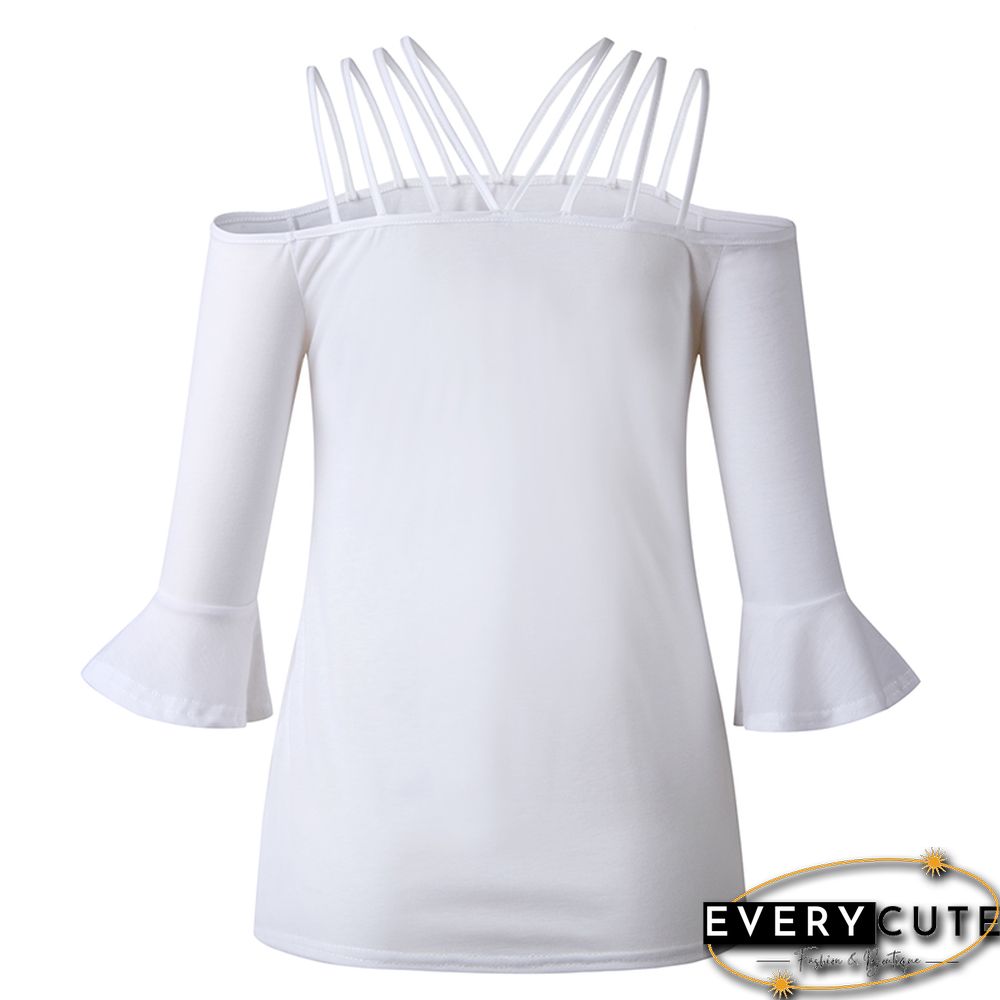 White Off Shoulder Bell Sleeve Top