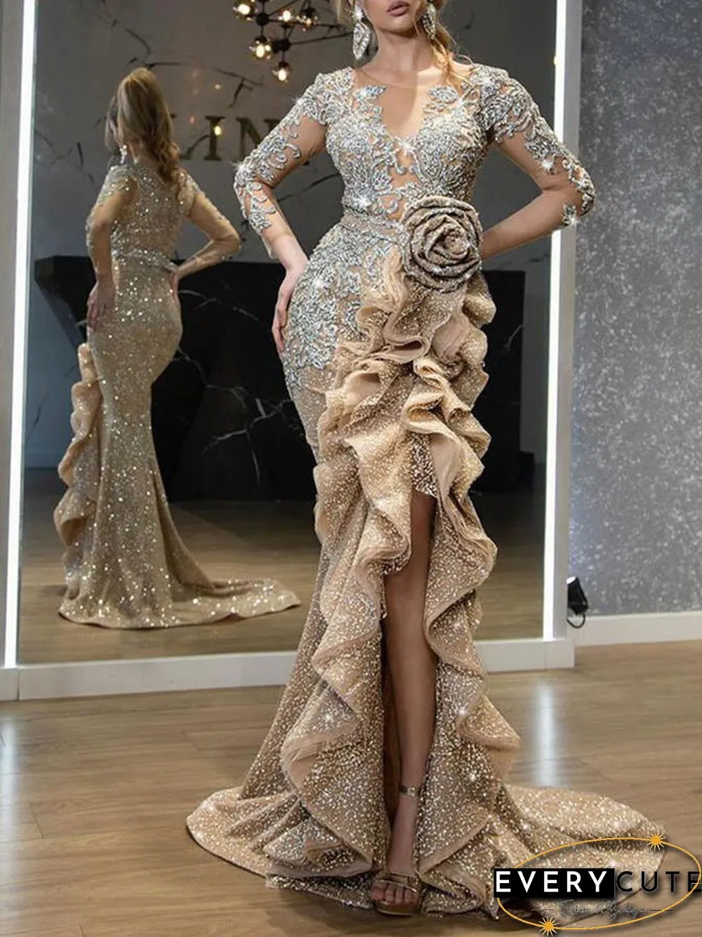 Women'S Dresses Shiny Irregular Ruffle Party Dress