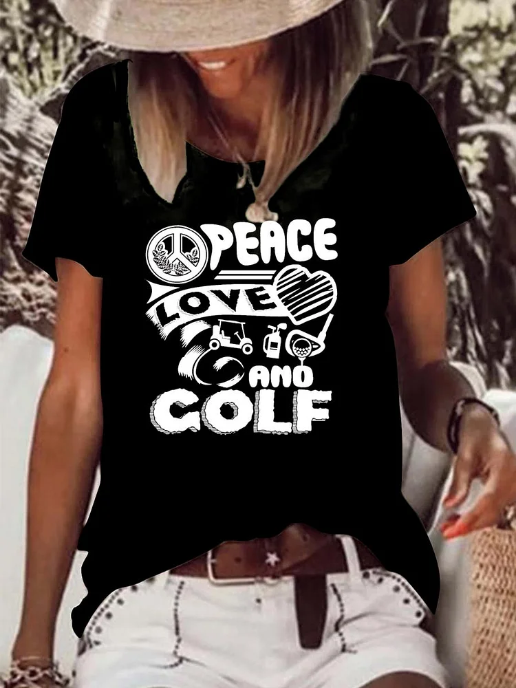 Golf peace love golf Raw Hem Tee-Annaletters