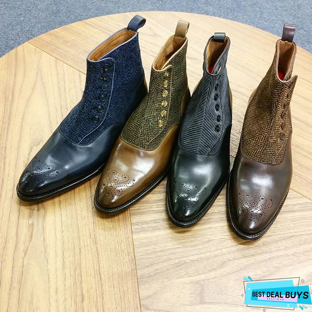 Handmade Elegant Carved Chelsea Button Boots