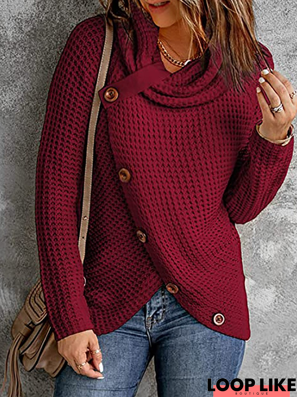 Solid Cowl Neck Long Sleeve Casual Tunic Sweater Knit Jumper