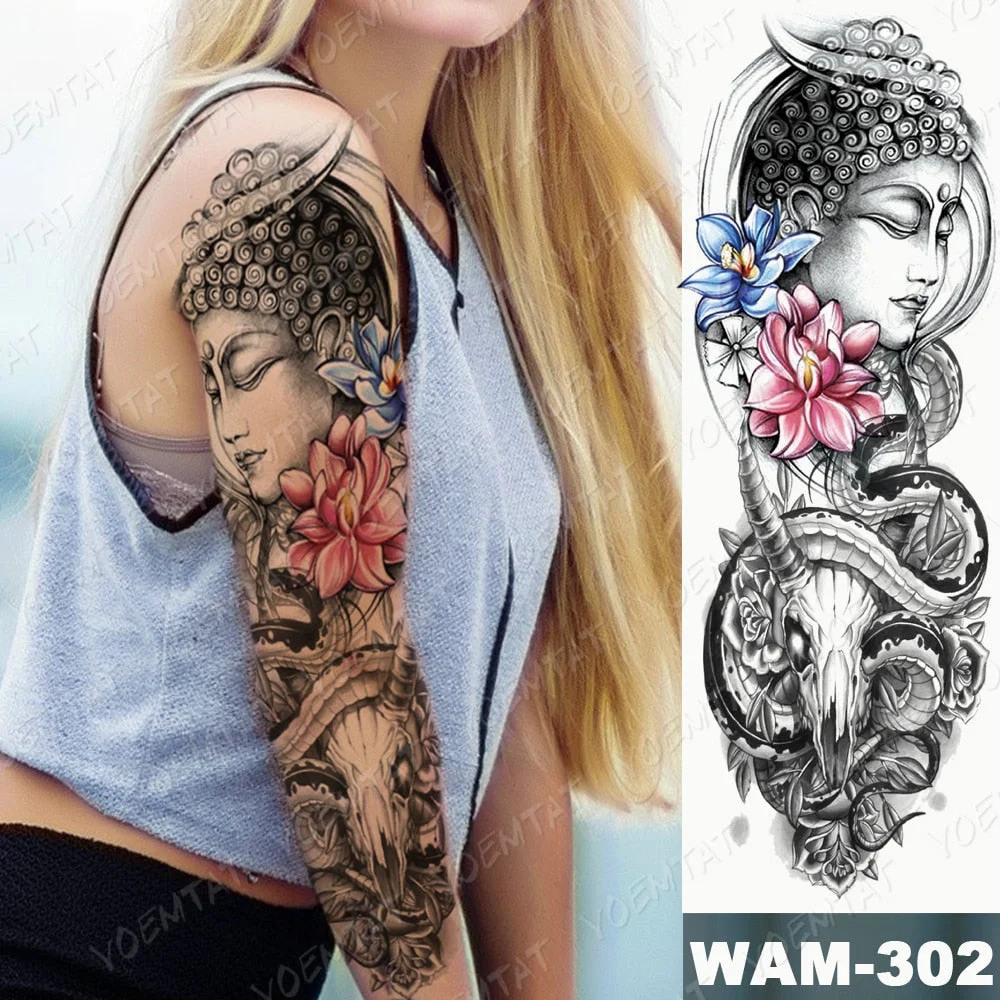Large Arm Sleeve Tattoo Ninetales Sakura Cat Demon Waterproof Temporary Tatto Stickers Japanese Body Art Full Fake Tatoo Women