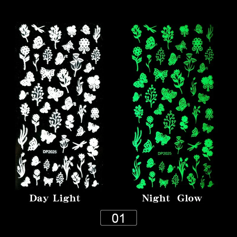 3D Luminous Nail Stickers Halloween Pumpkin Spider Star Moon Transfer Sliders  Winter Glow In The Dark Nail Art Decoration-Nail Inspo