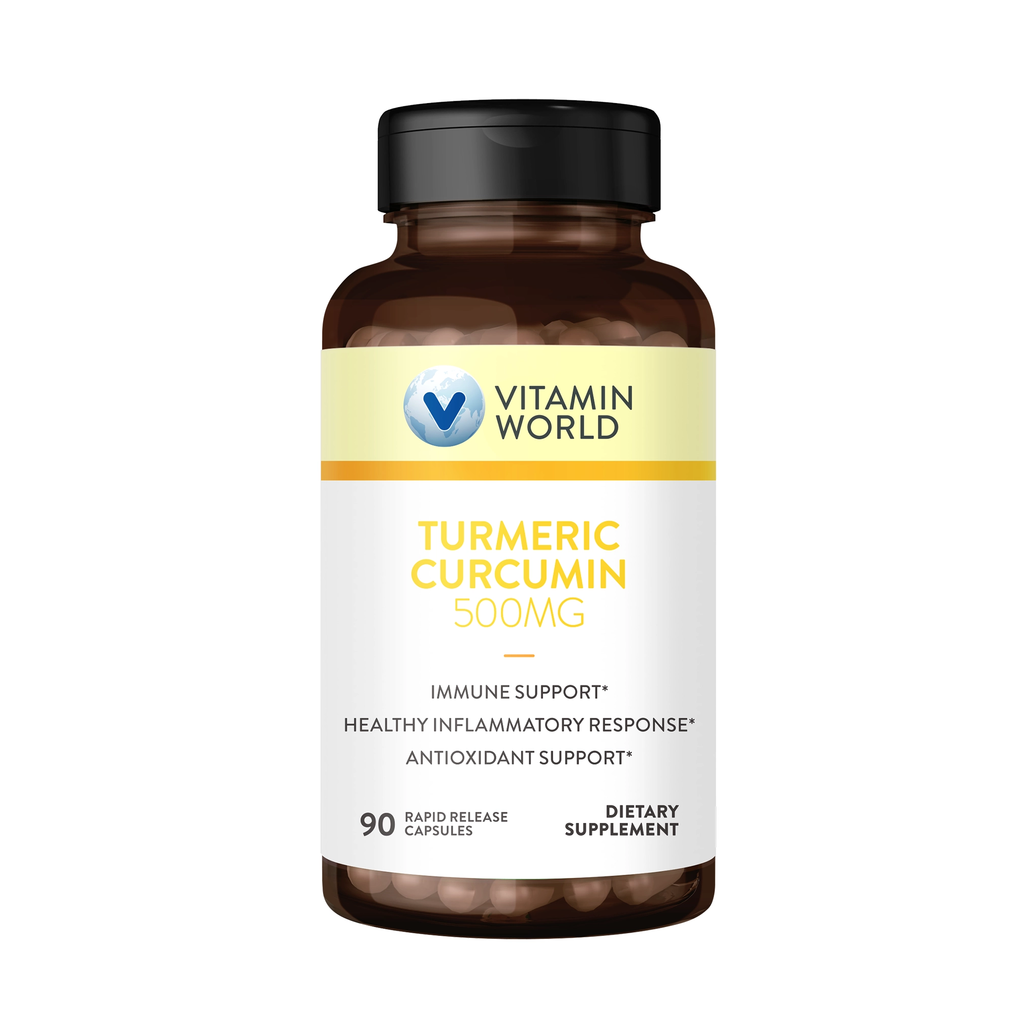 Vitamin World Turmeric Curcumin 500MG 90 Rapid Release Capsules - Immune Support, Healthy Inflammatory Responses, Antioxidant Support