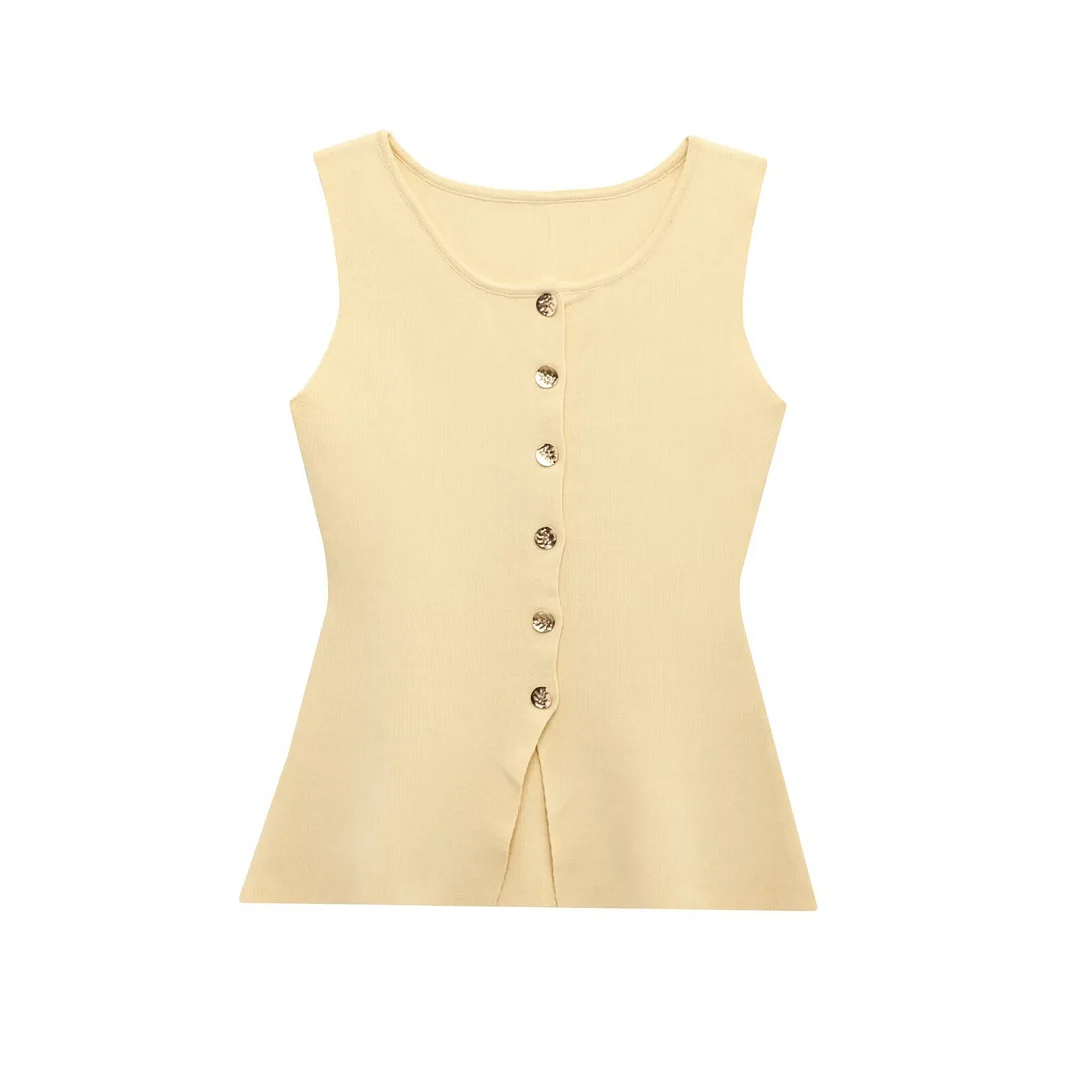 Nigikala Nigikala Women's Clothing 2025 Autumn New Golden Buckle Repair Knitted Vest Vest A3