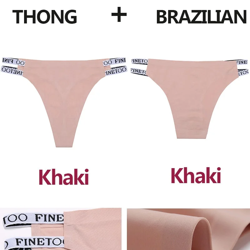 2PCS/Set Seamless Women's Thong Sexy Bikini Underwear G-string Letter Lingerie Femme Low-Rise Panties Ice Silk Women Underpants