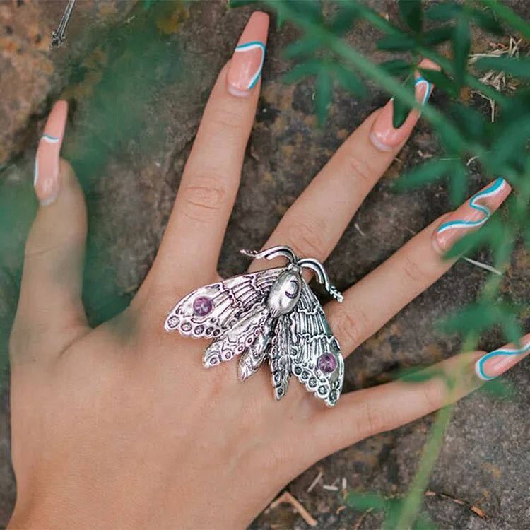 With Gemstones Luna Moth Witch Ring