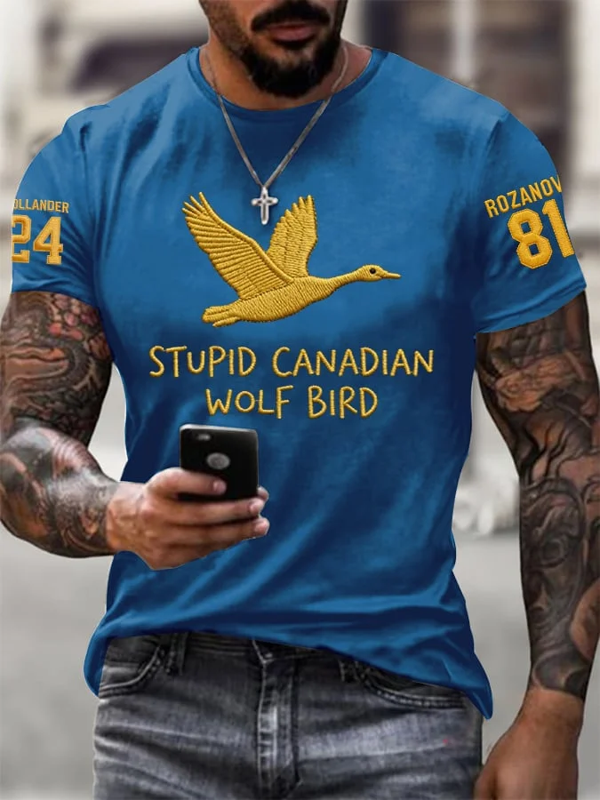 Men's Stupid Canadian Wolf Bird Print T-Shirt  socialshop