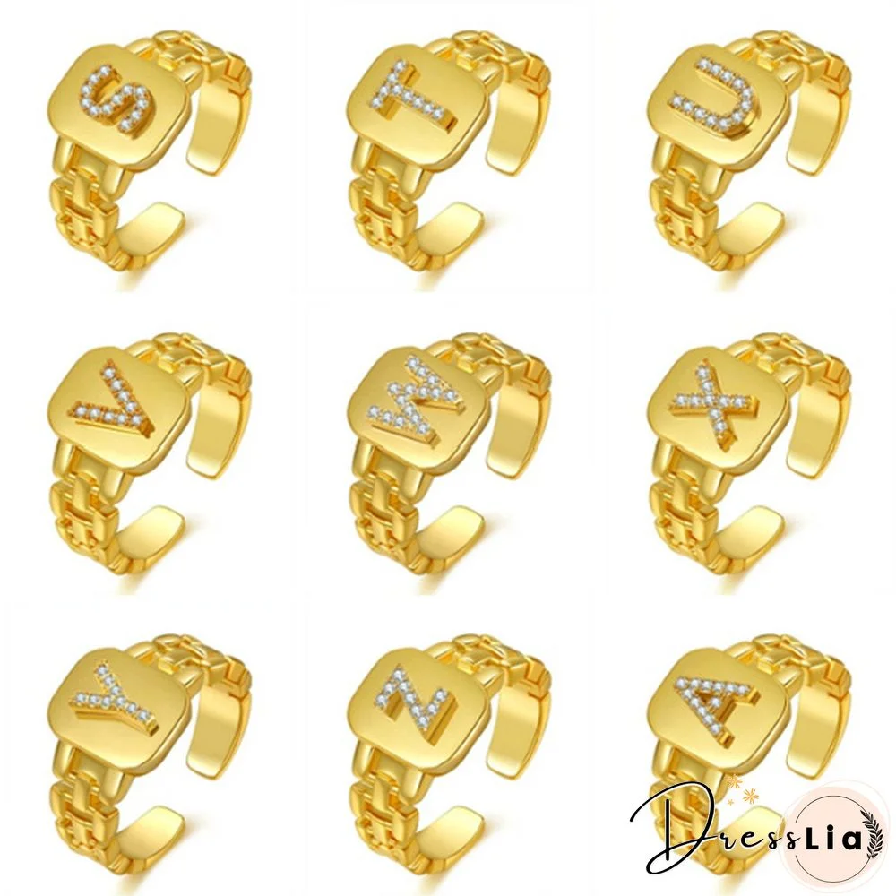 Jewelry Personalized Gold Bold Initial Letter Open Ring Adjustable Women Statement Rings Party|Women&rsquo;s Signet Ring|18K Gold Plated Open Alphabet Rings|Letter A to Z Ring for Women