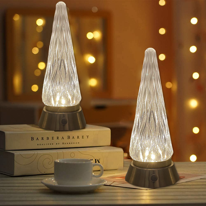 Ambient Lantern - Cordless Crystal Table Lamp - Dimmable - Silver