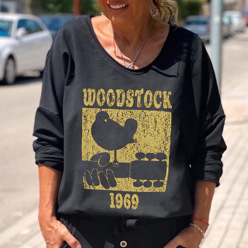 Woodstock Music Festival Women Crew Neck Long Sleeve T-shirt