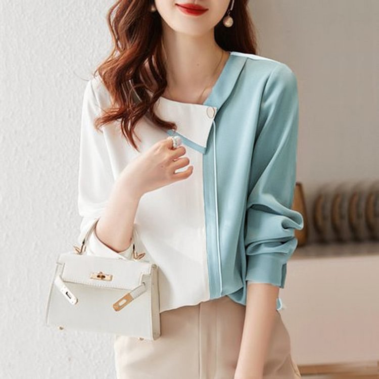 Mint Long Sleeve Paneled Shirts & Tops QueenFunky