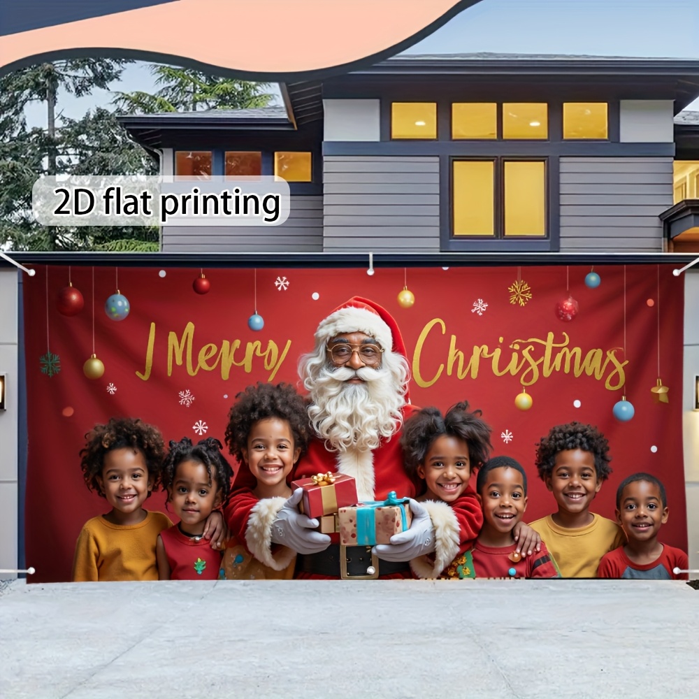 Tegooe Large African American Santa Kids Garage Door Banner Festive OutdoorIndoor Christmas Backdrop