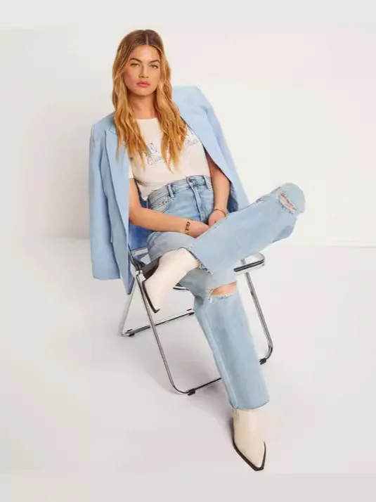 Woherb Direct Fashion Women High Waist Casual Straight Tube Hole Loose Nine Minutes Jeans Wish-Outfit Ideas