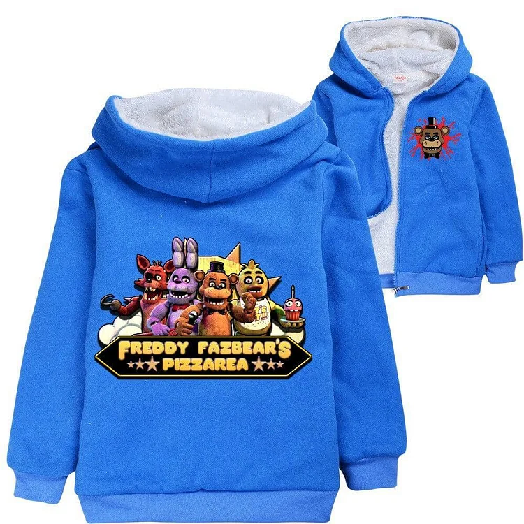 Mayoulove Five Nights At Freddy Print Boys Zip Up Fleece Lined Cotton Hoodie-Mayoulove