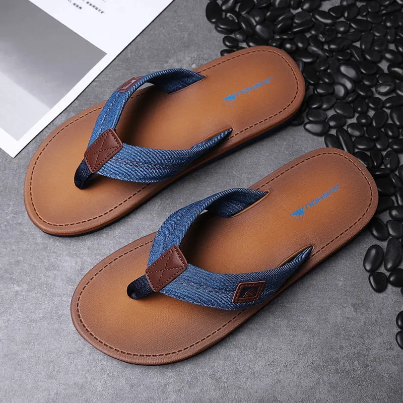 2021 New Home Men Soft Slippers Summer Classic Beach Sandals Men Hand-sewn Flat Flip Flops PU Rubber Platform Adult F804